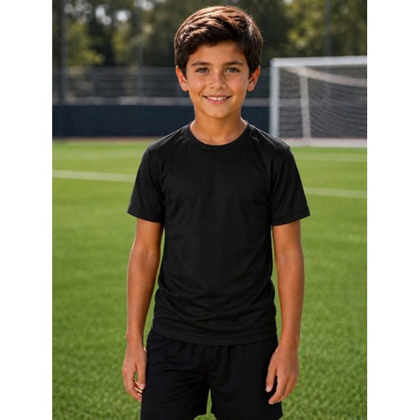 Polera Deportiva Niño Antitranspirante Dryfit Manga Corta Uv Negro Liso 4