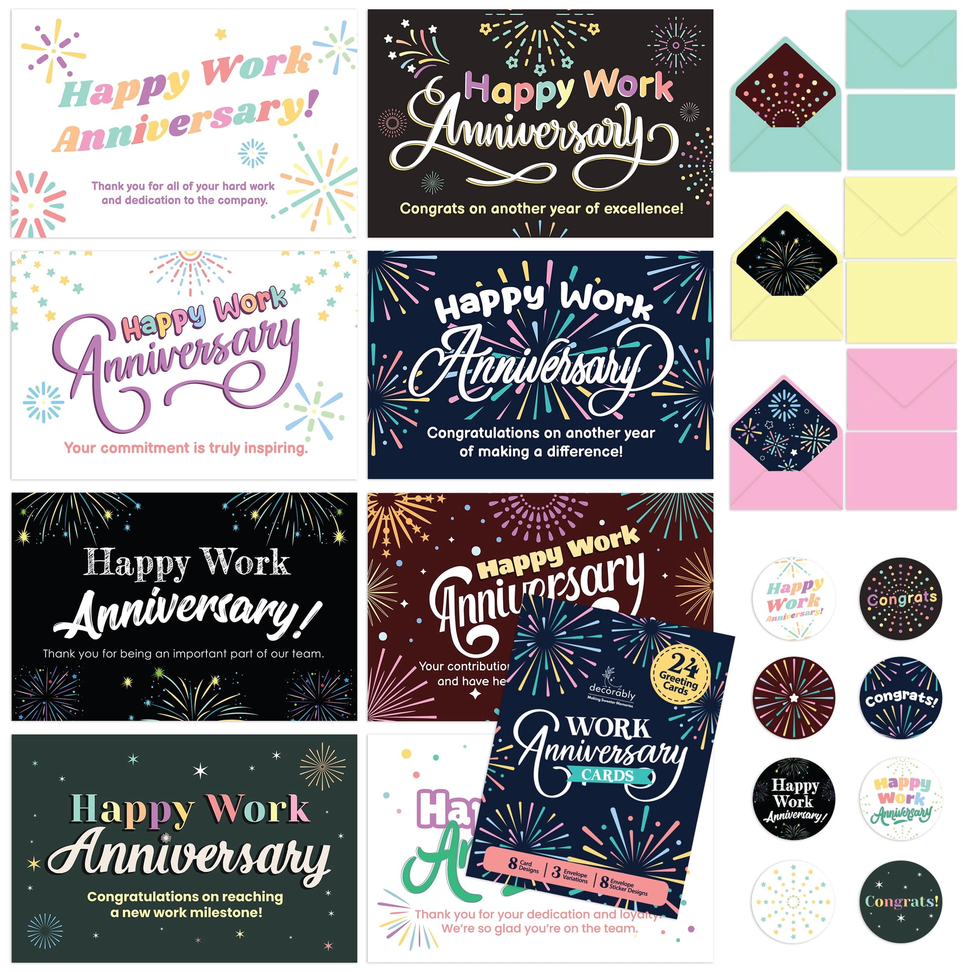 Itsdecorably - Tarjetas De Felicitación Decorably Pack De 24 (6 × 4 in) – Diseño De Fuegos Artificiales
