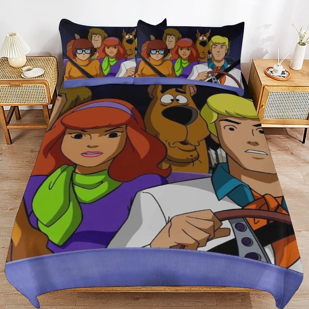 Scooby Doo Comforter Set 3 Pieces Quilt Cover Set Soft Bedding Sets for All Seasons (1 Comforter 2 Pillowcases)