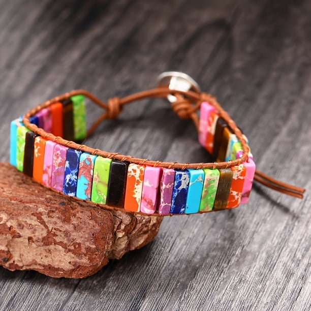 Colorful Stone Braided Bracelet Adjustable Rope Hand Bracelet Energy Healing & Relax Anxiety Jewelry Gift Boho Style 1 Pc