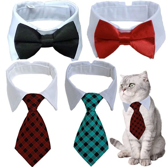 Juego de corbatas y corbatas Yosbabe para mascotas, 4 unidades, ajustables
