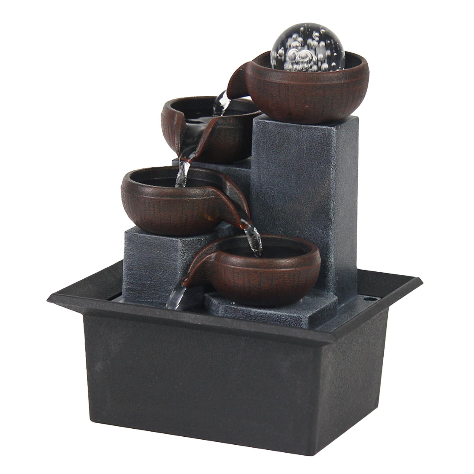 Magideal - Fuente De Mesa, Fuentes De Cascada Para Interiores, Decoración De Escritorio, Bomba De Agua Con Bola Giratoria Con Luces Led Para Oficina, Hogar, Yoga