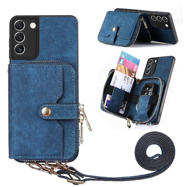Funda Tipo Cartera con Correa Cruzada para Samsung Galaxy S22 Protección Contra Golpes Azul
