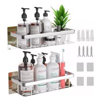Genérica - Set De Repisas De Baño Adhesivas - Organizador De Ducha X2 30Cm Plateado. Incluye Tornillos Y Adhesivo Sin Clavos. Dos Métodos De Instalación.