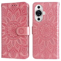 Funda Tipo Cartera Foxdock Para Huawei Nova 11 , Diseño Girasol En Relieve, Cuero Pu, Cierre Magnético, Soporte Y Tarjetero