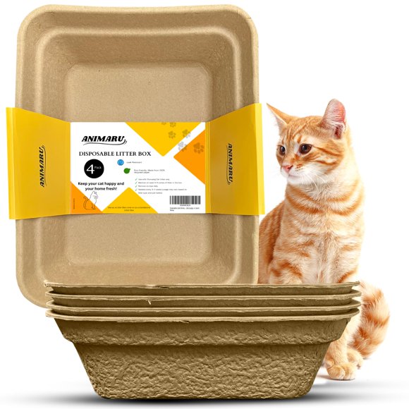 Caja de arena desechable Animaru – Tamaño grande, paquete de 4, color marrón