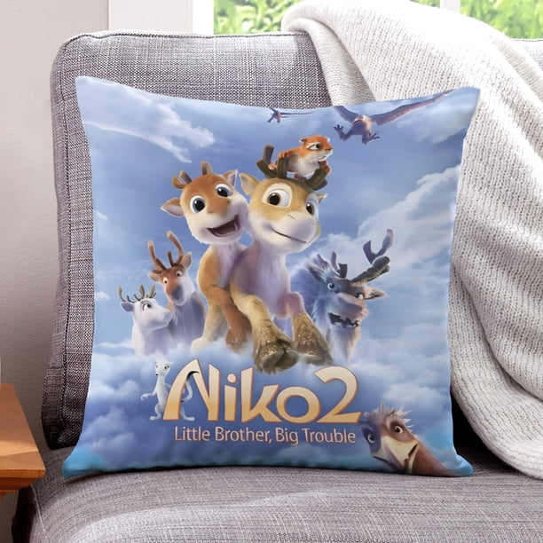 Niko: La Película Fundas de almohada de terciopelo con tema, regalos de funda de almohada, decoración para el hogar, cojín de lanzar, regalo de cumpleaños para fans y parejas. 45cm x 45cm.