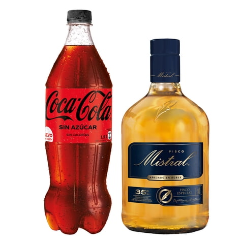Pisco Mistral 35° 1000Cc + Bebida Coca Cola Zero 1500Cc