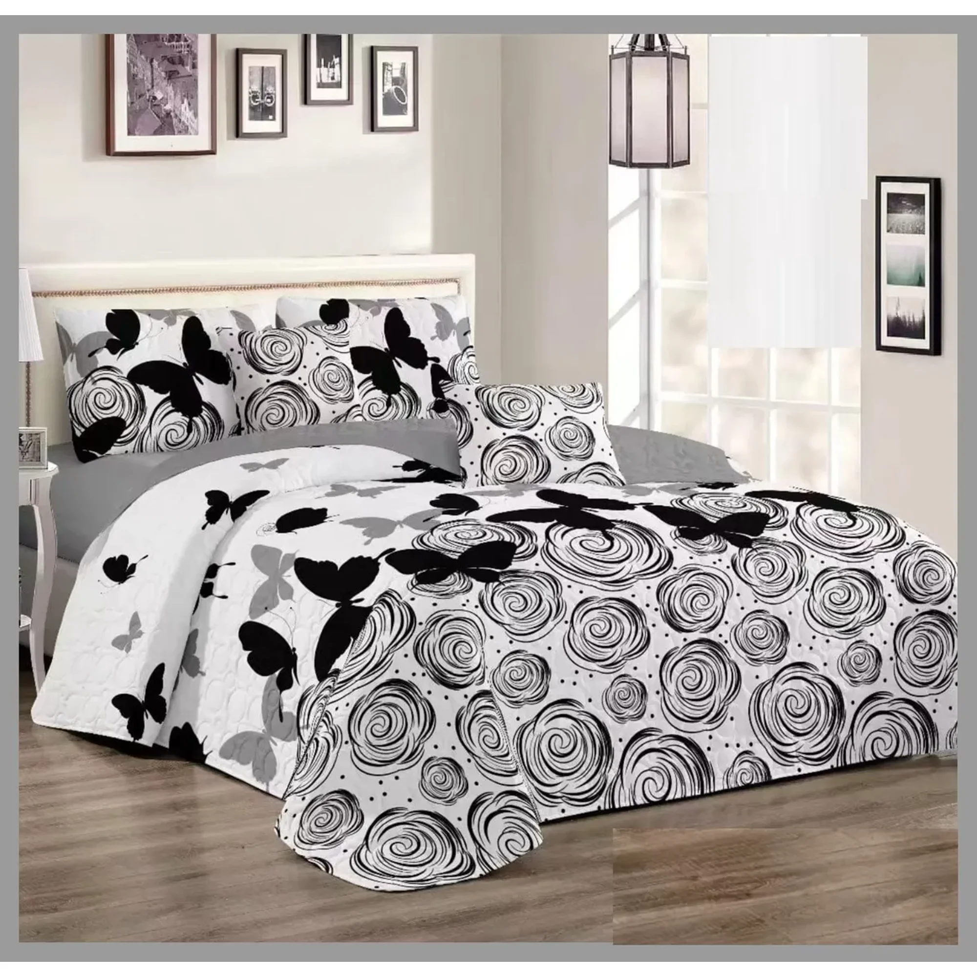 Casadeliacl - Cubrecama King Grande Quilt Verano Moderno Elegante Tf Negro Tf Cc529