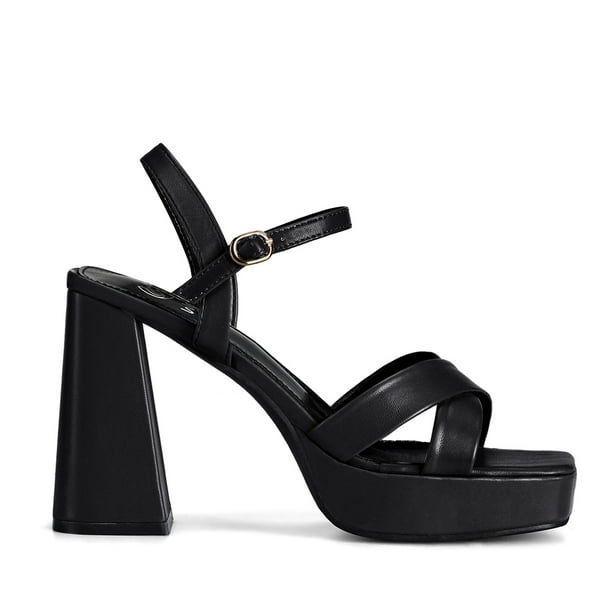 Sandalia Taco Alto Negro Casual Tfa186 Mujer