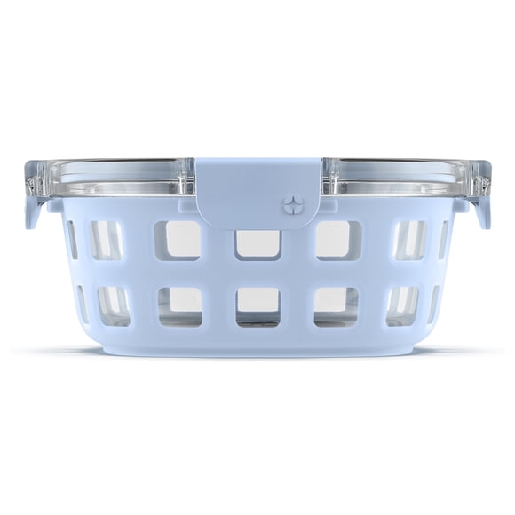 Recipiente para preparación de comidas Ello Duraglass de 1 litro con funda de silicona, azul