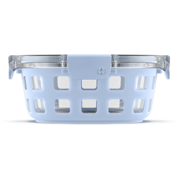 Recipiente para preparación de comidas Ello Duraglass de 1 litro con funda de silicona, azul