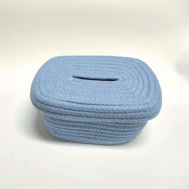1pc Oval Cotton Rope Tissue Box - Small Storage Basket for Bedroom, Living Room, and Office - 8.27 x 6.5 x 4.14 inches