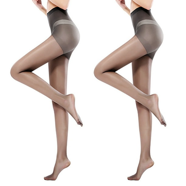 Paquete de 2 medias de seda brillantes y transparentes para mujer, con control superior y talle alto, ultra brillantes