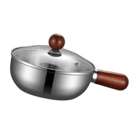 Magideal - Sartén De Acero Inoxidable Con Tapa Clara Mango De Madera Cómodo Antiadherente Portátil Para Derretir Queso Cocinar Noodles Usar En Cocinas Caseras Y 14 Cm Plata
