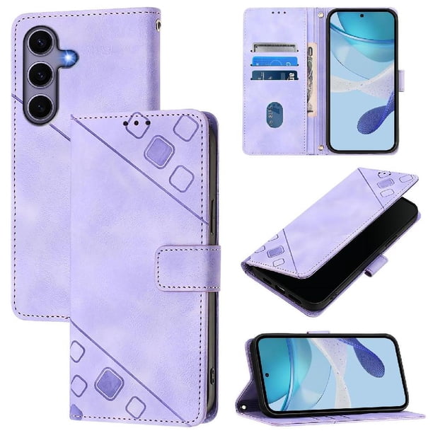 Funda Cartera para Samsung Galaxy S24 con Soporte y Ranuras, Resistente a Golpes y Rayones Morado