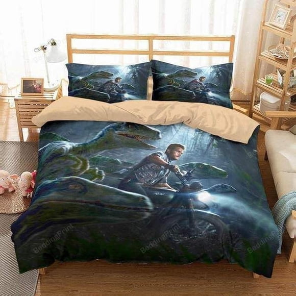 Jurassic World Running Dinosaurs Quilt Duvet Cover Set Bed Linen Bedclothes3-Piece Bedding Set