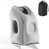 Xusx111 - Almohada Inflable De Viaje, Almohada Cómoda Del Cuello Con Bolsa De Almacenamiento Hombro Y Cuello Para Evitar El Dolor Para El Avión Tren Oficina Coche Viaje A Casa, Gris