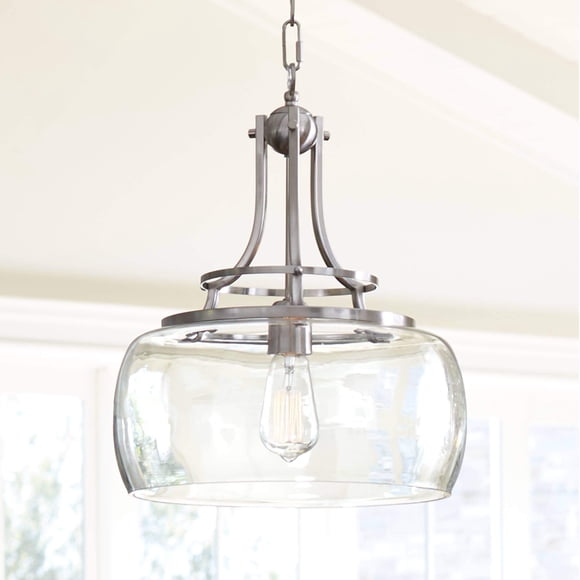 Lámpara colgante Franklin Iron Works de 34 cm, cristal transparente y LED