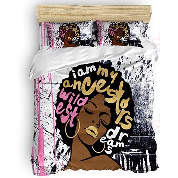 Black Girl African Style Full Bedding Duvet Cover Set 3-Piece Bedding Set (1 Duvet Cover + 2 Pillow Shams)