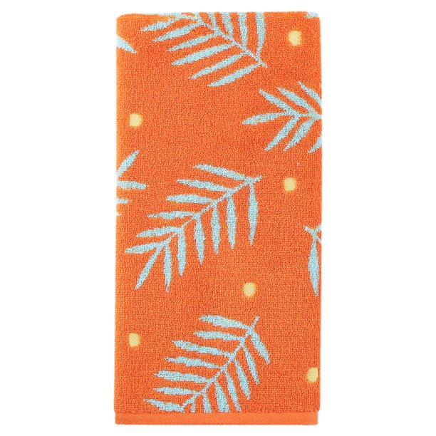 REGALWOVEN Toalla de Mano de Algodón Suave para Baño, Toalla Absorbente con Patrón de Hojas para Hogar, Cocina 29" x 13" Naranja 1 unidad