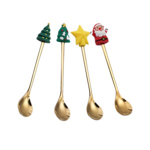Magideal - 4 Cucharas Para Café Reutilizables, Decoración Navideña, Cucharas De Té, Decoraciones De Mesa Navideñas, Para Uso Diario, Restaurante De