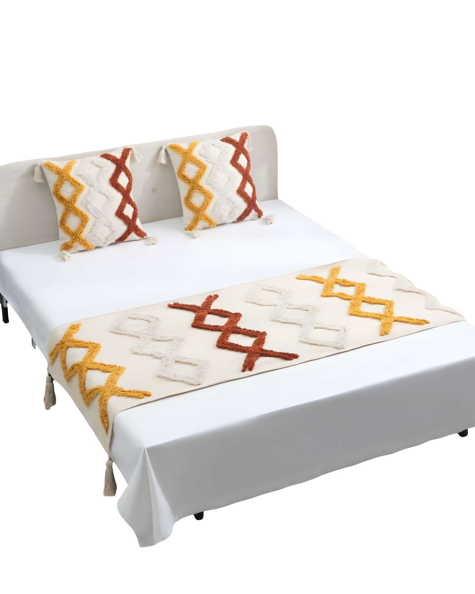 Genérico - Set De Piecera Bordada Con Dos Fundas Modelo Boho Beige 05