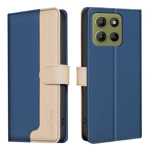 Funda Cartera con Bloqueo RFID para Motorola Moto G15 con Ranuras y Soporte Azul