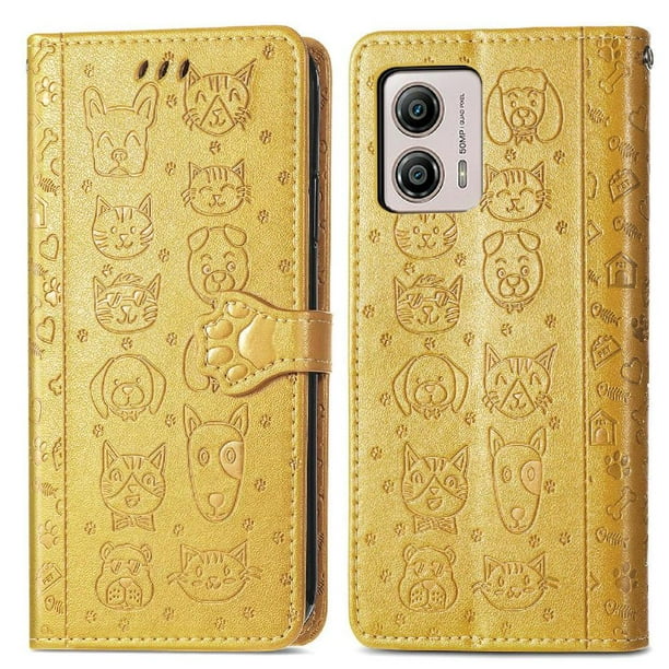 Funda Cartera FOXDOCK para MOTO G53 5G , Flip PU con Relieve de Gatos y Perros, Tarjetero y Soporte