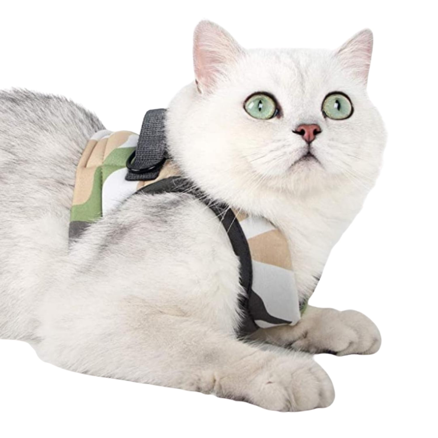 Genérico - Arnés Y Correa Gato Ultra Ligero Antiescape Verde Camuflaje S