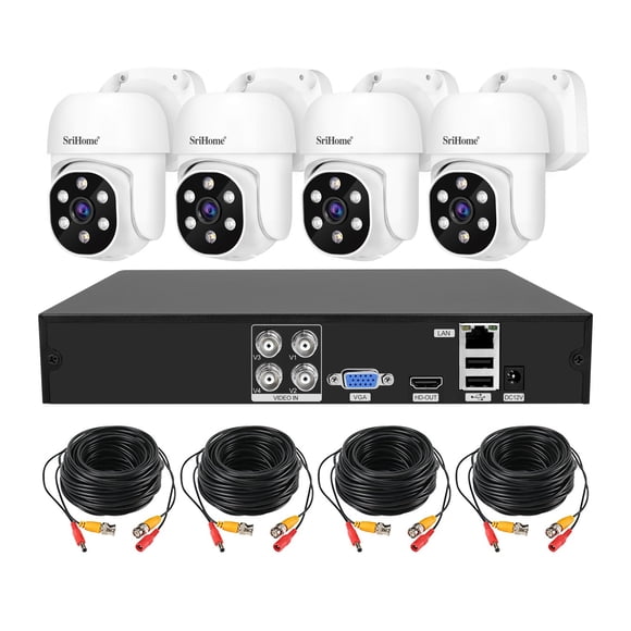 Kit XVR Srihome 4 camaras AHD030 PTZ + XVR NVS008 con Audio y Visión Nocturna a Color