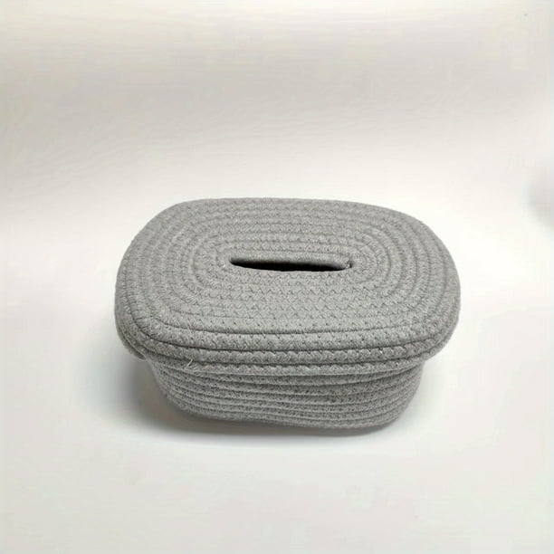 1pc Oval Cotton Rope Tissue Box - Small Storage Basket for Bedroom, Living Room, and Office - 8.27 x 6.5 x 4.14 inches