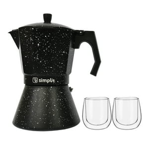 Simplit - Pack Cafetera Italiana 12 Tazas + Set 2 Tazas Expreso 80 Ml
