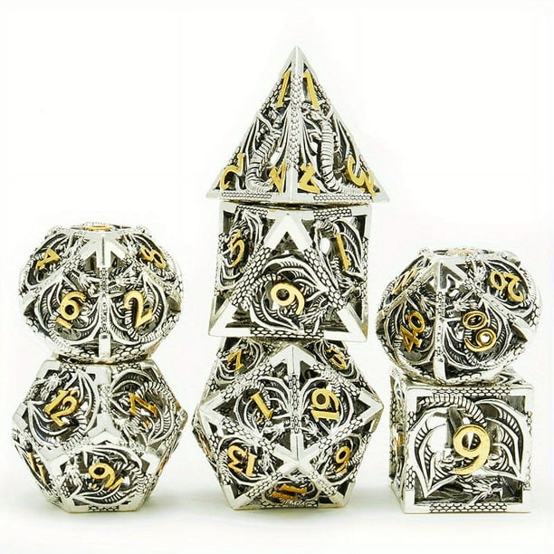 Hollow Polyhedron Dragon Metal Dice Suitable For Dungeons And Dragon RPG MTG Tabletop Games D&D Trailblazer Shadow And Math Teaching Suit 7-piece Set