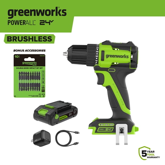 Taladro Greenworks DD330A7 24 V, 280 in-lb, 3/8 in, brushless