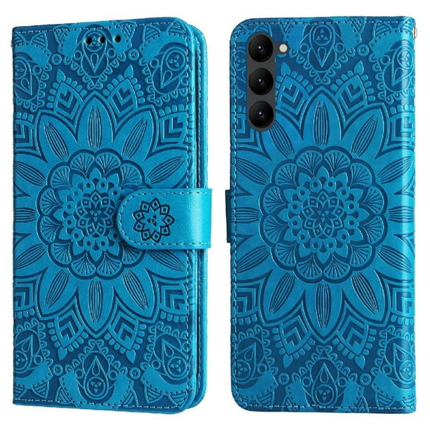 Funda tipo cartera FOXDOCK para Samsung Galaxy S23 Plus , diseño girasol en relieve, cuero PU, cierre magnético, soporte y tarjetero
