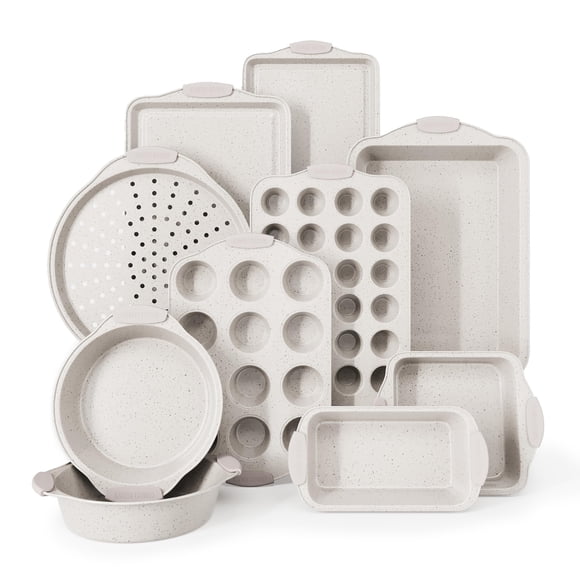 Juego de utensilios para hornear Country Kitchen, antiadherentes, apilables, 10 unidades, color crema