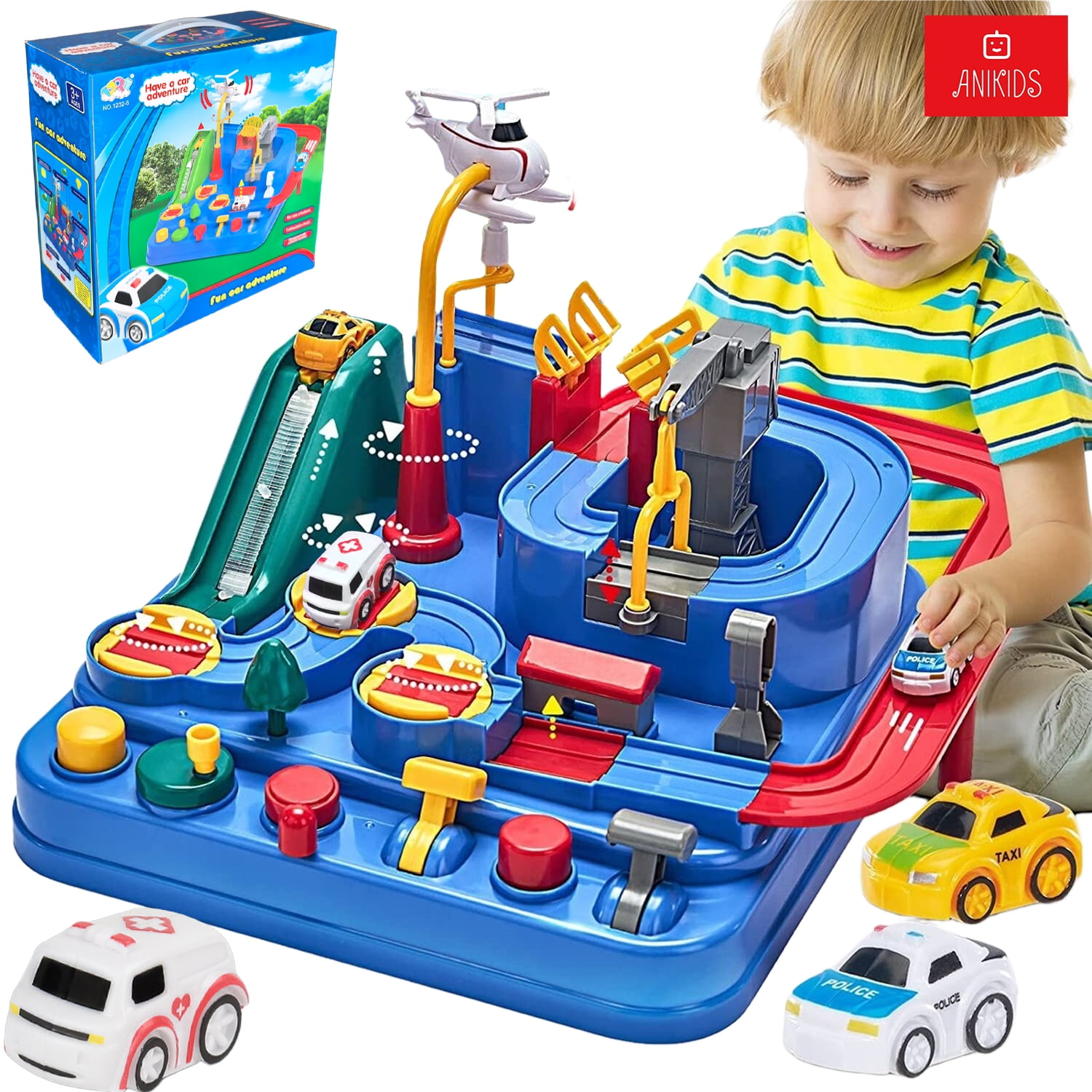 Anikids - Pista De Autos Interactiva Aventura Juguete Educativo Niños Azul