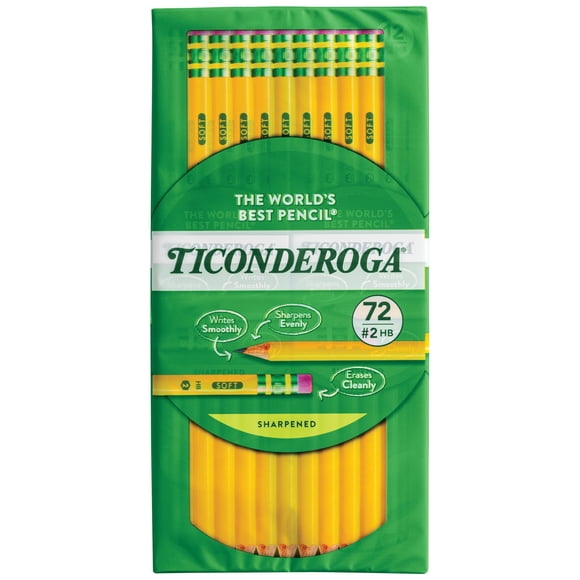 Lápices Ticonderoga en caja de madera, 2 HB, amarillo suave, 72 unidades