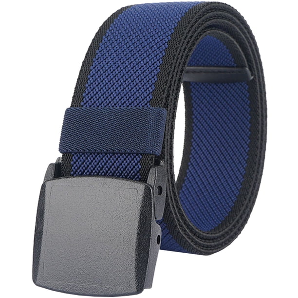 Cinturones elásticos para hombres y mujeres, cinturón de lona elástico, hebilla de plástico resistente para el trabajo, viajes y deportes, 125cm, Azul Borde Negro