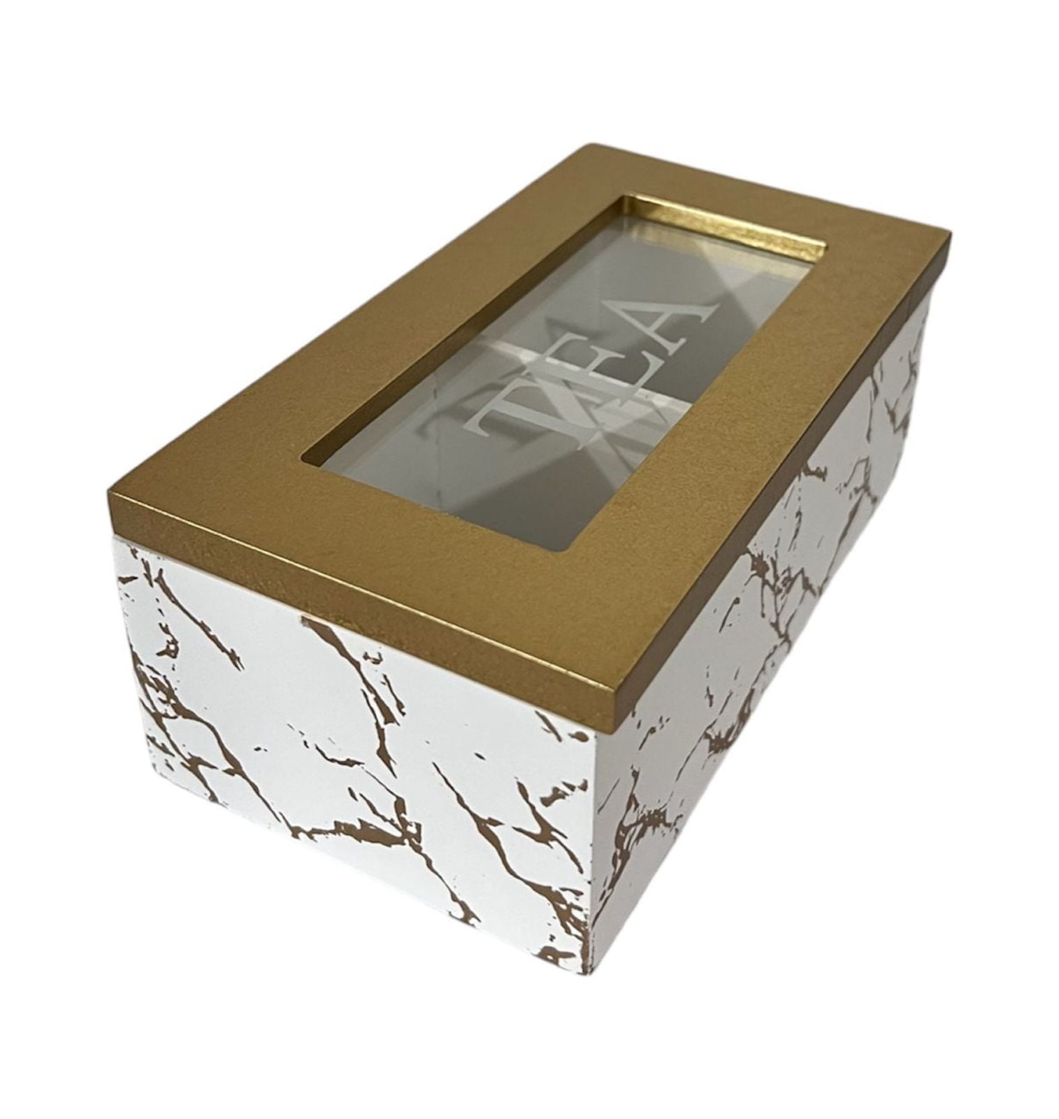 Oem - Caja De Té Mediana De Madera 2 Espacios Marmoleado