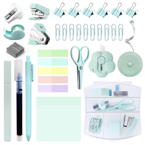 Set de mini engrapadora color verde azulado YUMOONI para oficina