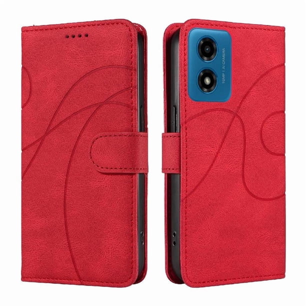 Funda tipo cartera con tapa para Motorola MOTO G24 con tarjetero, soporte y cubierta magnética Rojo