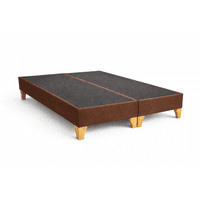 Base Cama 2 Plazas Café Lore Premium En Lino - Reforzada Con Patas De Madera