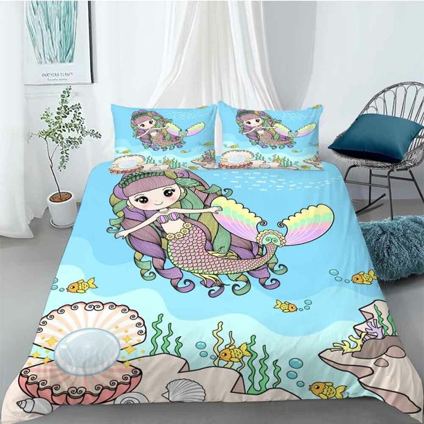 Purple Mermaid Duvet Quilt Covers Pillow Case Bedding Sets3-Piece Bedding Set (1 Duvet Cover + 2 Pillow Shams)