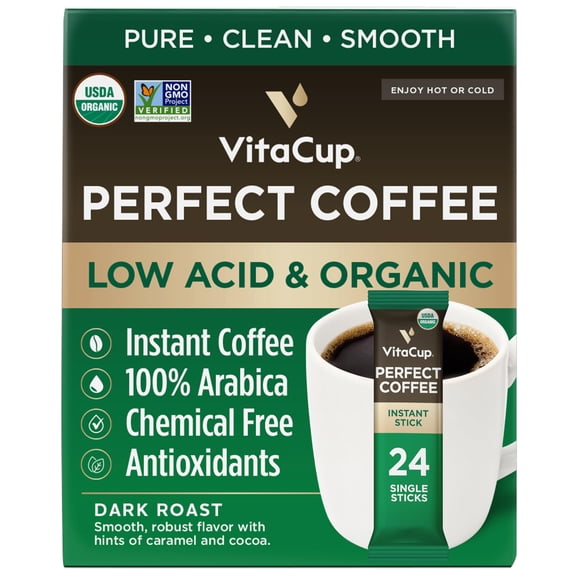 Café instantáneo VitaCup Perfect, con bajo contenido de ácido, tostado oscuro, 24 unidades