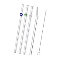 Magideal - Pajitas De Vidrio Flor 20Cm / 7.8In Pajitas De Vidrio Dobladas Dobladas Largas Reutilizables Para Picnics Regalo De Cumpleaños Bebida Caliente O Fría