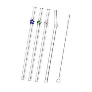 Magideal - Pajitas De Vidrio Flor 20Cm / 7.8In Pajitas De Vidrio Dobladas Dobladas Largas Reutilizables Para Picnics Regalo De Cumpleaños Bebida Caliente O Fría