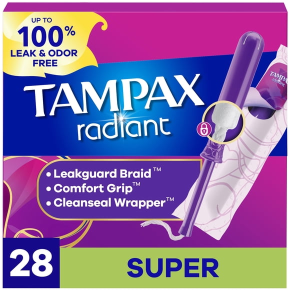 Tampones Tampax Radiant Súper Absorbentes Sin Fragancia 28 unidades