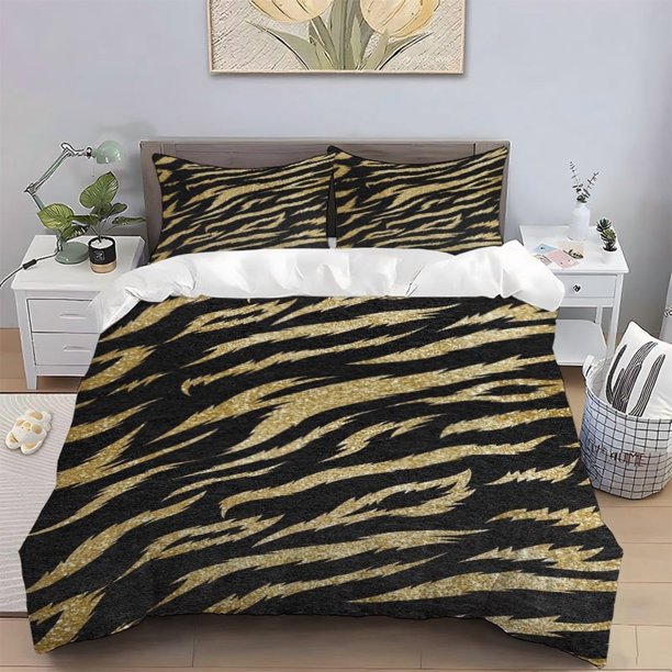 Golden Tiger Pattern Digital Print Set Polyester Comfort Fabric Bedroom/Guest Room Decor